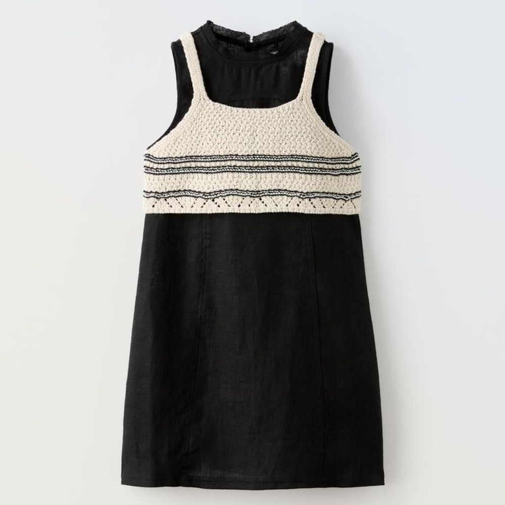 ZARA CONTRASTING CROCHET LINEN DRESS